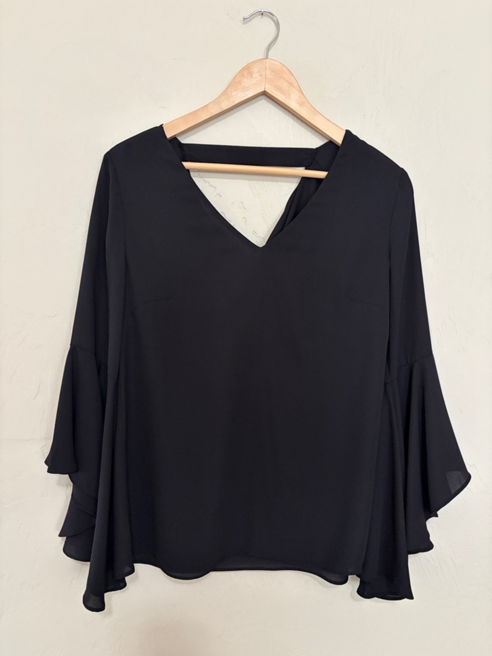 White House Black Market Black Elsa Draped Back Blouse. Worn Once. Like New!